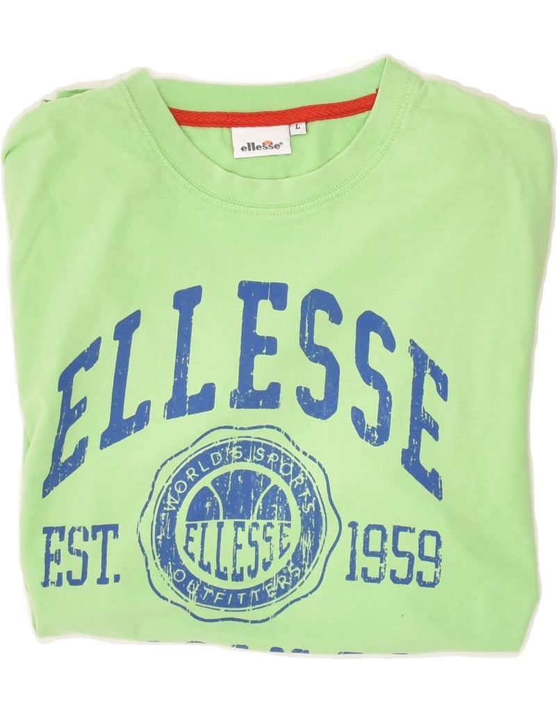 ELLESSE Mens Graphic T-Shirt Top Large Green Cotton | Vintage Ellesse | Thrift | Second-Hand Ellesse | Used Clothing | Messina Hembry 