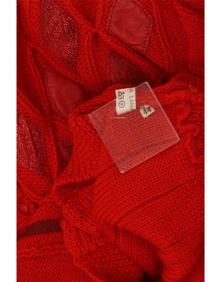 Vintage Womens Loose Fit Cardigan Sweater IT 44 Medium Red Argyle/Diamond