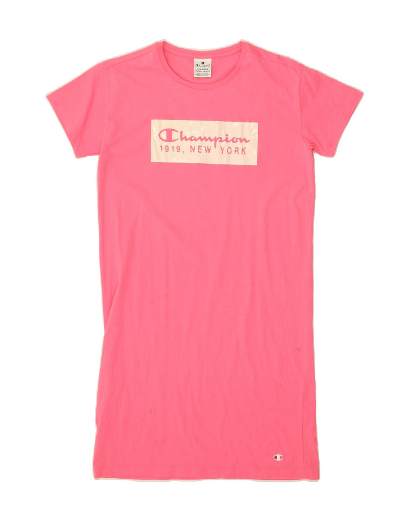 CHAMPION Girls Graphic T-Shirt Dress 13-14 Years XL Pink Vintage Champion and Second-Hand Champion from Messina Hembry 