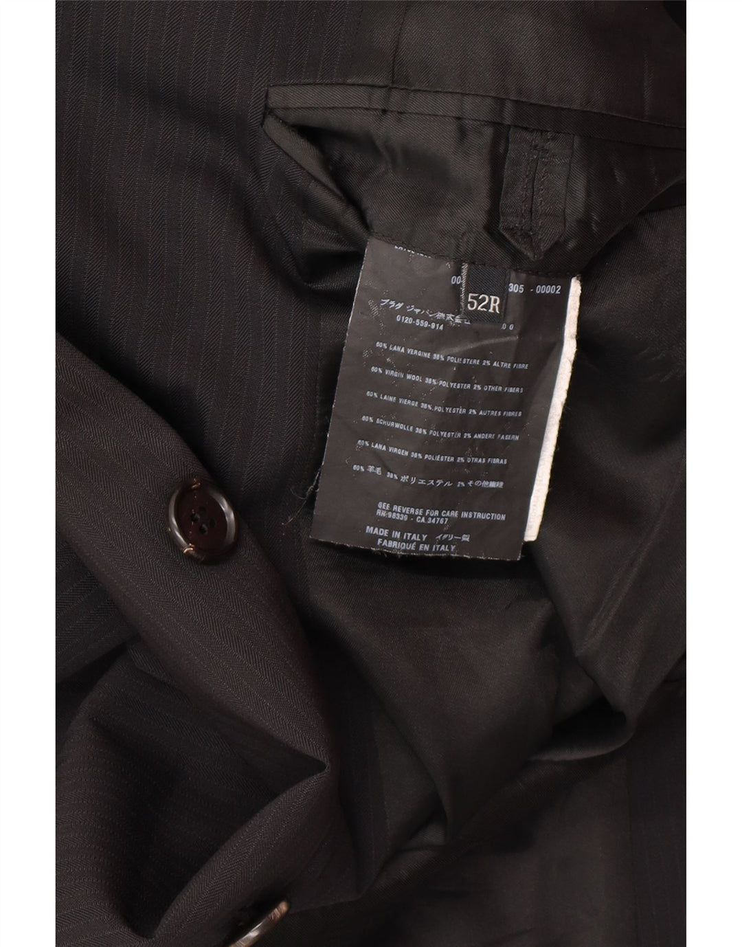 PRADA Mens 3 Button 2 Piece Suit IT 52 XL W34 L30 Black Classic