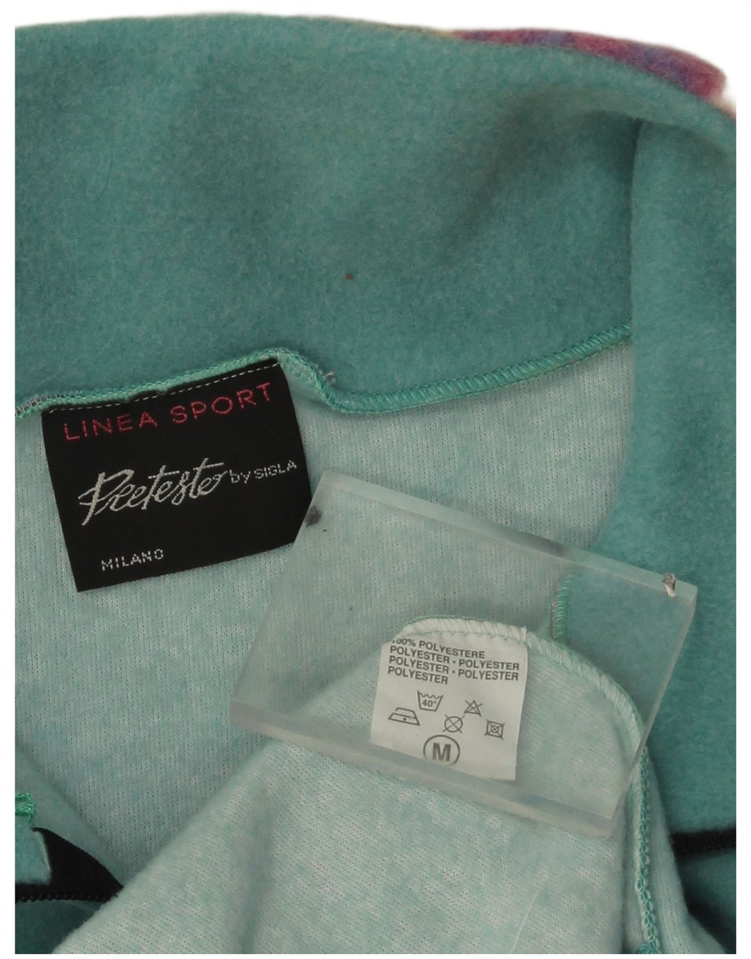 Vintage Mens Zip Neck Fleece Jumper Medium Green Geometric Polyester