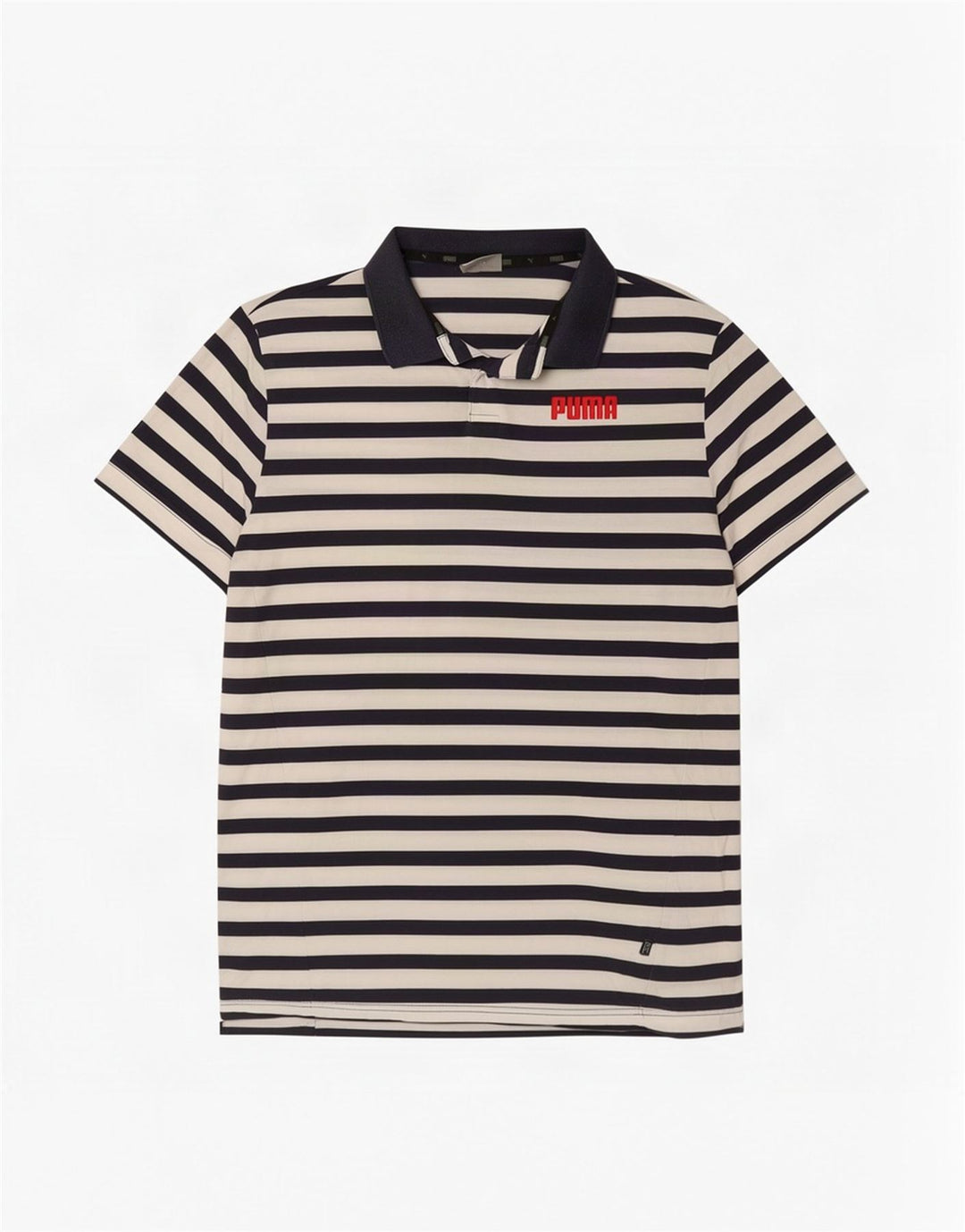 Puma Mens Polo Shirt Medium Navy Blue Striped Cotton