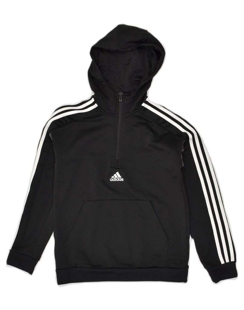 ADIDAS Boys Zip Neck Hoodie Jumper 11-12 Years Black Polyester | Vintage Adidas | Thrift | Second-Hand Adidas | Used Clothing | Messina Hembry 