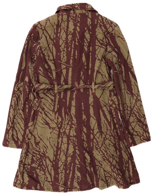 Desigual Womens Abstract Pattern Windbreaker Coat EU 40 Medium Green Cotton