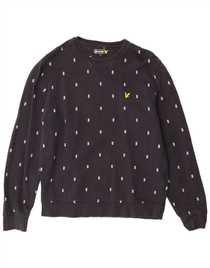 Lyle & Scott Mens Sweatshirt Jumper Large Navy Blue Spotted