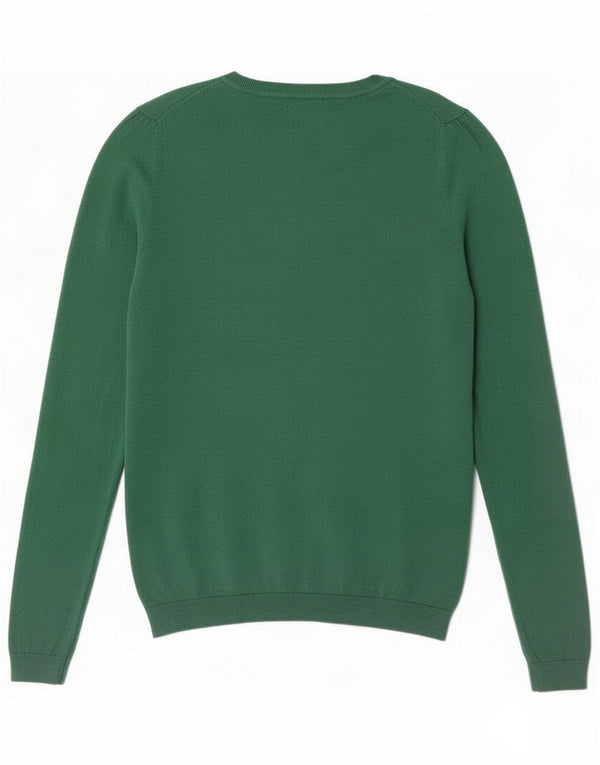 Massimo Dutti Womens Crew Neck Jumper Sweater UK 12 Medium Green Silk