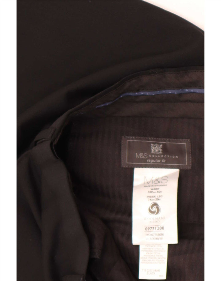 Marks & Spencer Mens Regular Fit Suit Trousers W40 L29 Black Wool