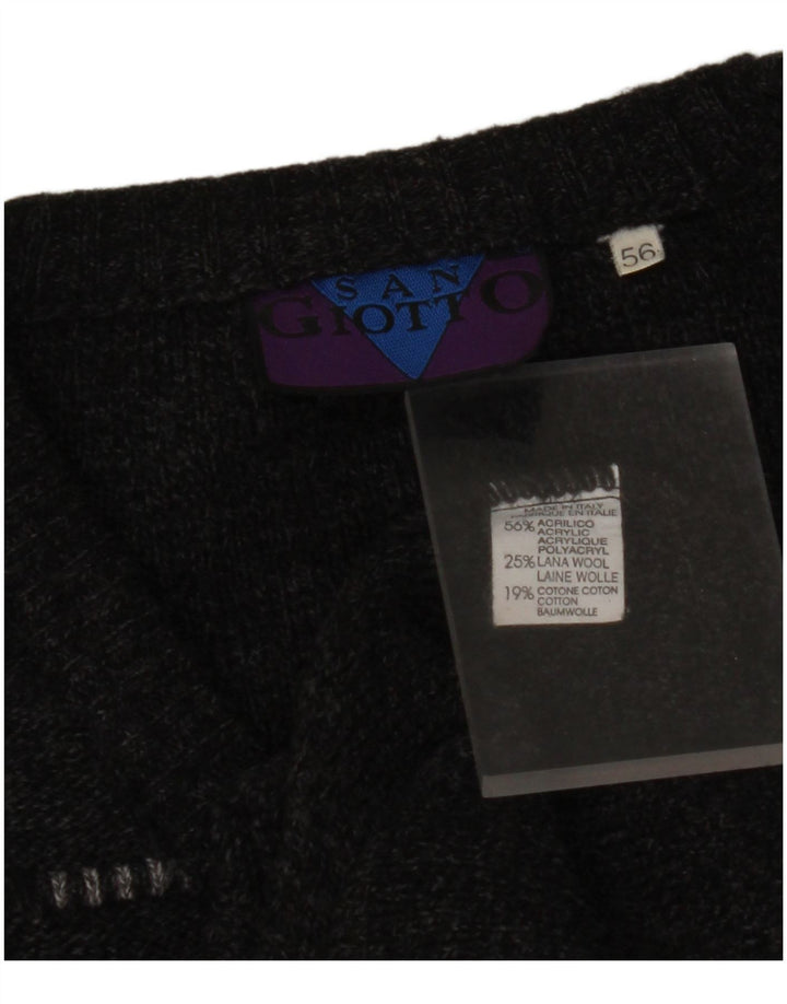 VINTAGE Mens V-Neck Jumper Sweater IT 56 XL Grey Acrylic