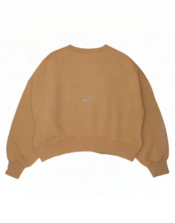 Nike Womens Oversized Crop Graphic Sweatshirt Jumper UK 6 XS Beige Cotton