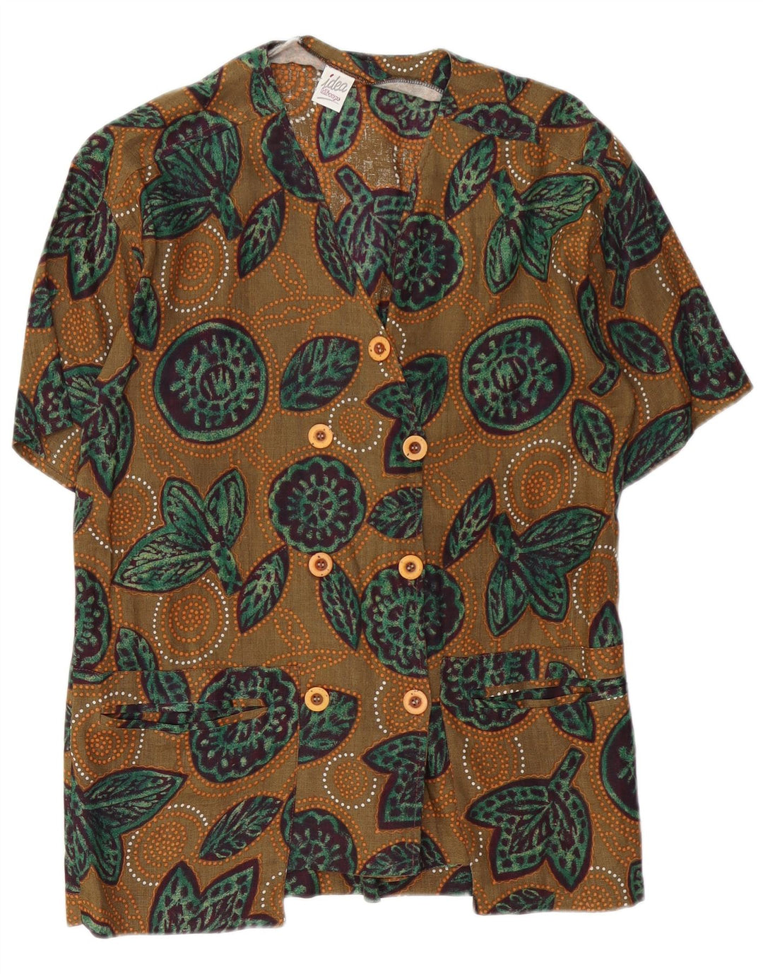IDEA Womens Short Sleeve Cardigan Top UK 14 Medium Khaki Floral
