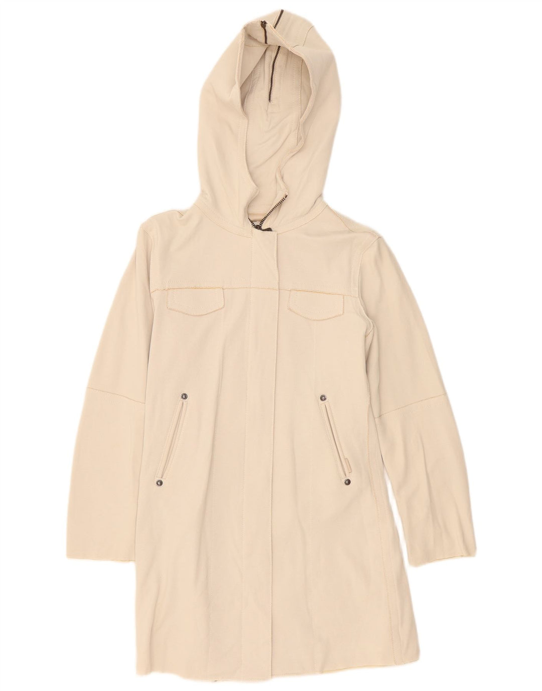 Calvin Klein Womens Hooded Overcoat UK 6 XS Beige Polyamide