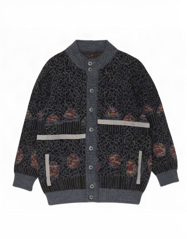 Vintage Mens Cardigan Sweater XL Navy Blue Animal Print Wool