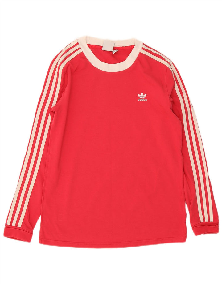 Adidas Womens Top Long Sleeve UK 10 Small Red Colourblock