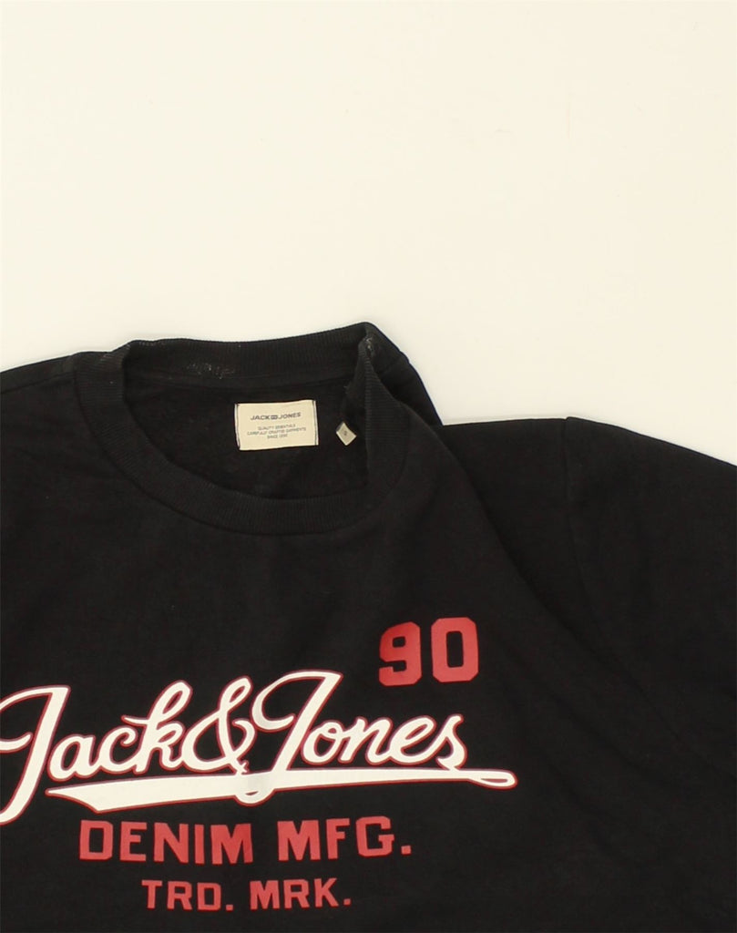 JACK & JONES Mens Graphic Sweatshirt Jumper Small Black Cotton | Vintage Jack & Jones | Thrift | Second-Hand Jack & Jones | Used Clothing | Messina Hembry 