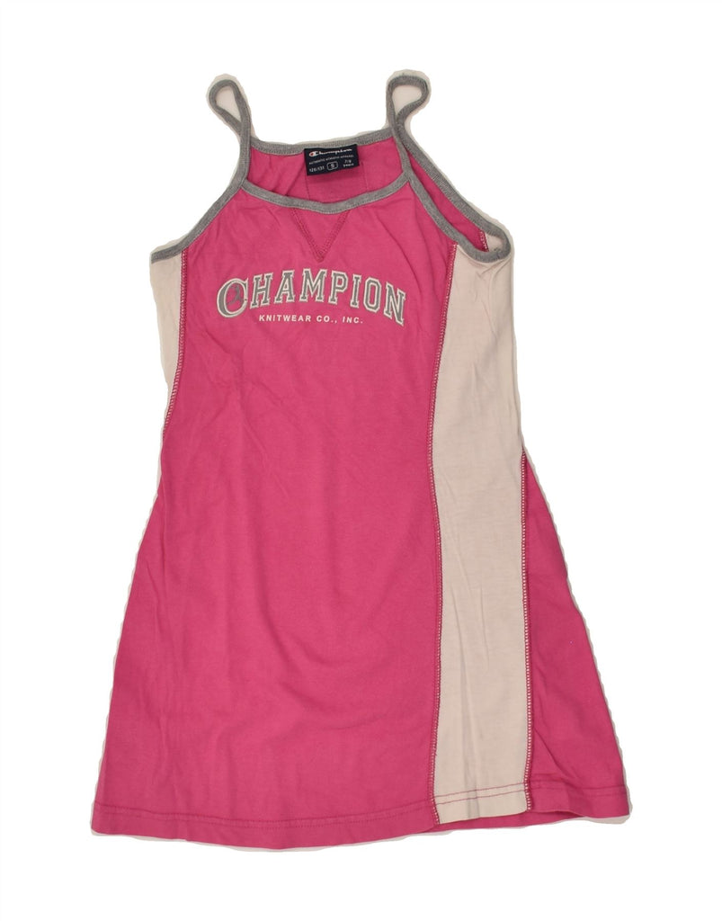 CHAMPION Girls Graphic Sundress 7-8 Years Small  Pink Colourblock Cotton | Vintage Champion | Thrift | Second-Hand Champion | Used Clothing | Messina Hembry 