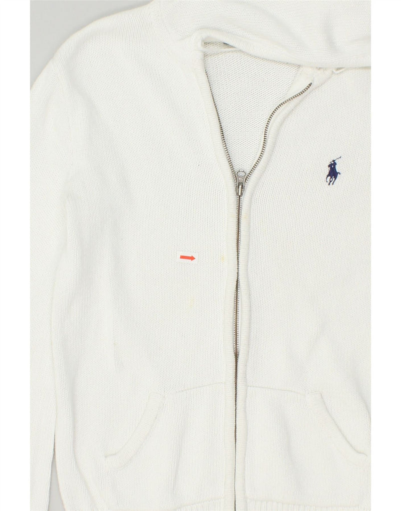RALPH LAUREN Womens Hooded Cardigan Sweater UK 6 XS White Cotton | Vintage Ralph Lauren | Thrift | Second-Hand Ralph Lauren | Used Clothing | Messina Hembry 