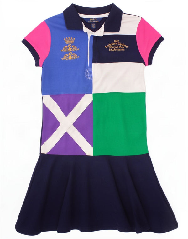 Polo Ralph Lauren Girls Polo Dress 8-9 Years Medium Navy Blue Colourblock