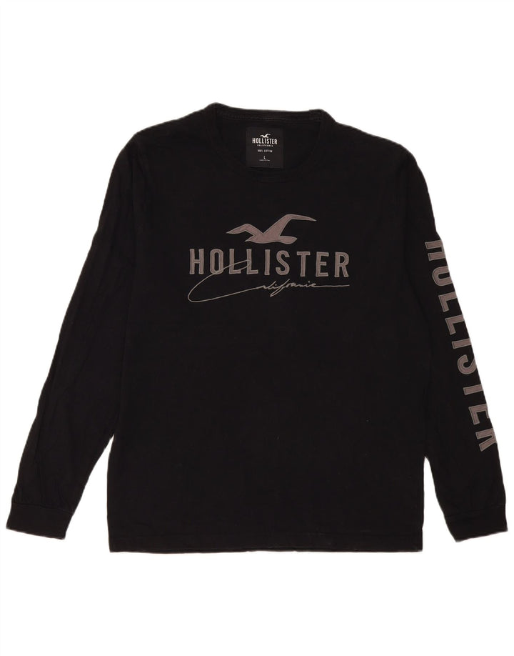 Hollister Mens Graphic Top Long Sleeve Large Black Cotton