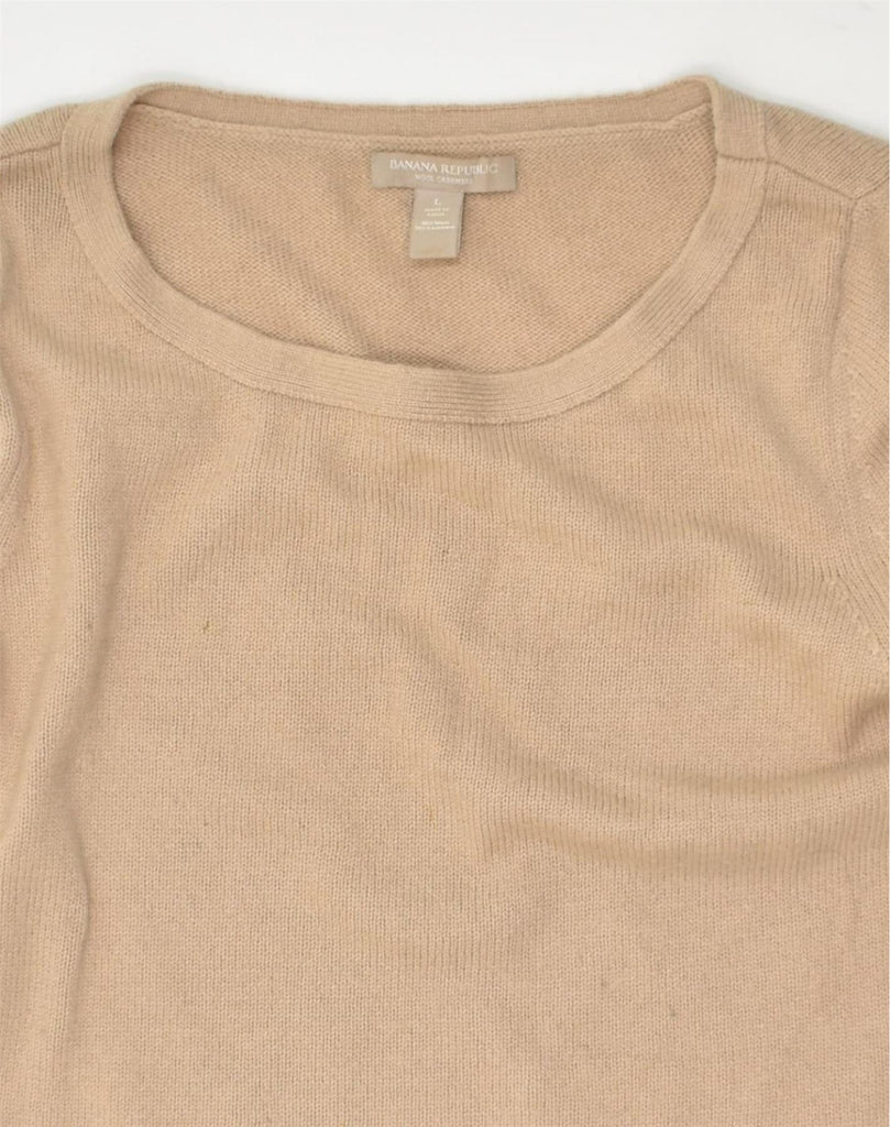 BANANA REPUBLIC Womens Crew Neck Jumper Sweater UK 14 Large Beige Striped | Vintage Banana Republic | Thrift | Second-Hand Banana Republic | Used Clothing | Messina Hembry 