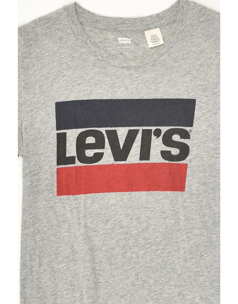 LEVI'S Womens Graphic T-Shirt Top UK 6 XS Grey Cotton | Vintage Levi's | Thrift | Second-Hand Levi's | Used Clothing | Messina Hembry 