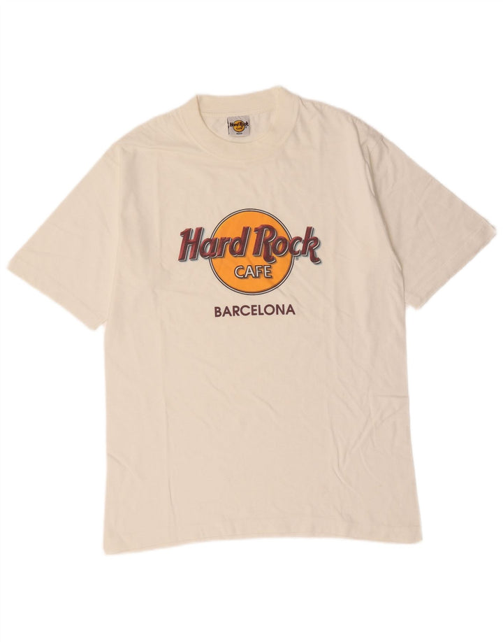 Hard Rock Cafe Mens Barcelona Graphic T-Shirt Top Medium White Cotton