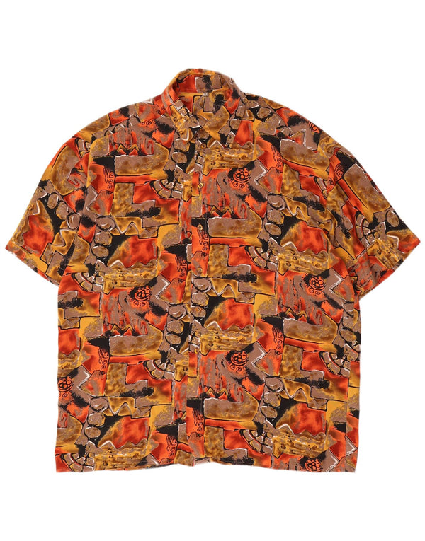 Vintage Mens Abstract Pattern Short Sleeve Shirt Large Multicoloured