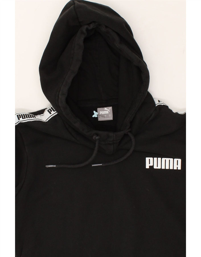 PUMA Womens Graphic Hoodie Jumper UK 10 Small Black Colourblock Cotton | Vintage Puma | Thrift | Second-Hand Puma | Used Clothing | Messina Hembry 