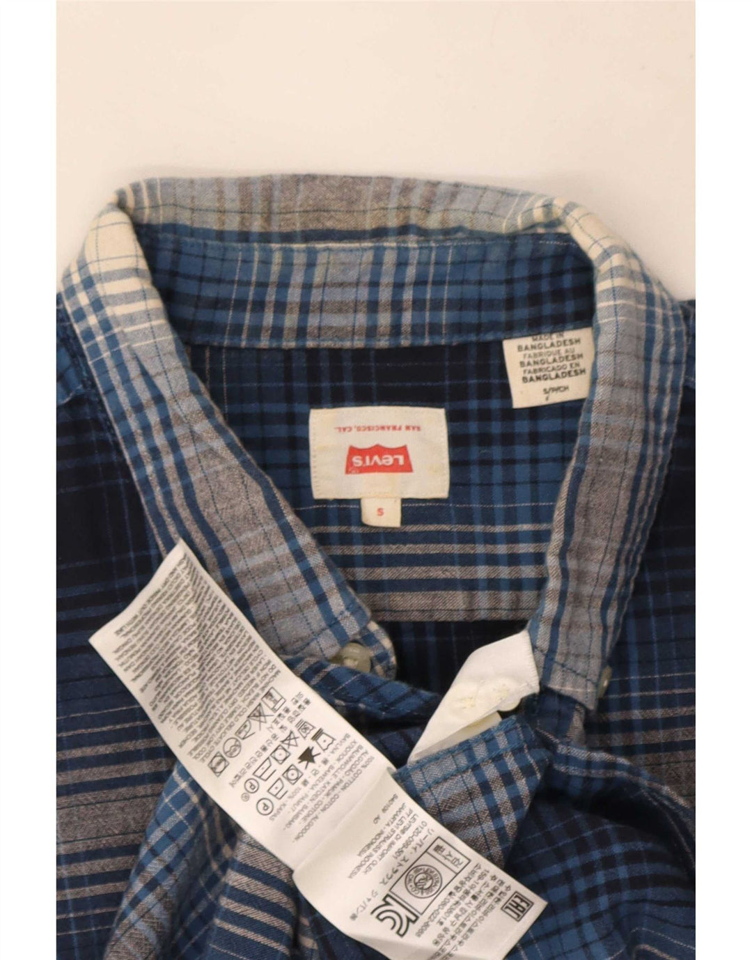 Levi's Mens Short Sleeve Shirt Small Blue Check Cotton