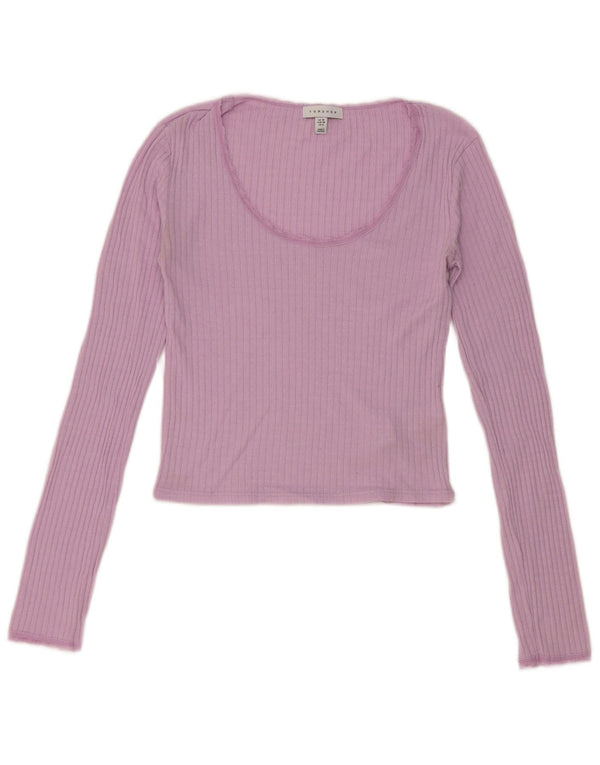 Topshop Womens Crop Top Long Sleeve UK 10 Small Pink Cotton