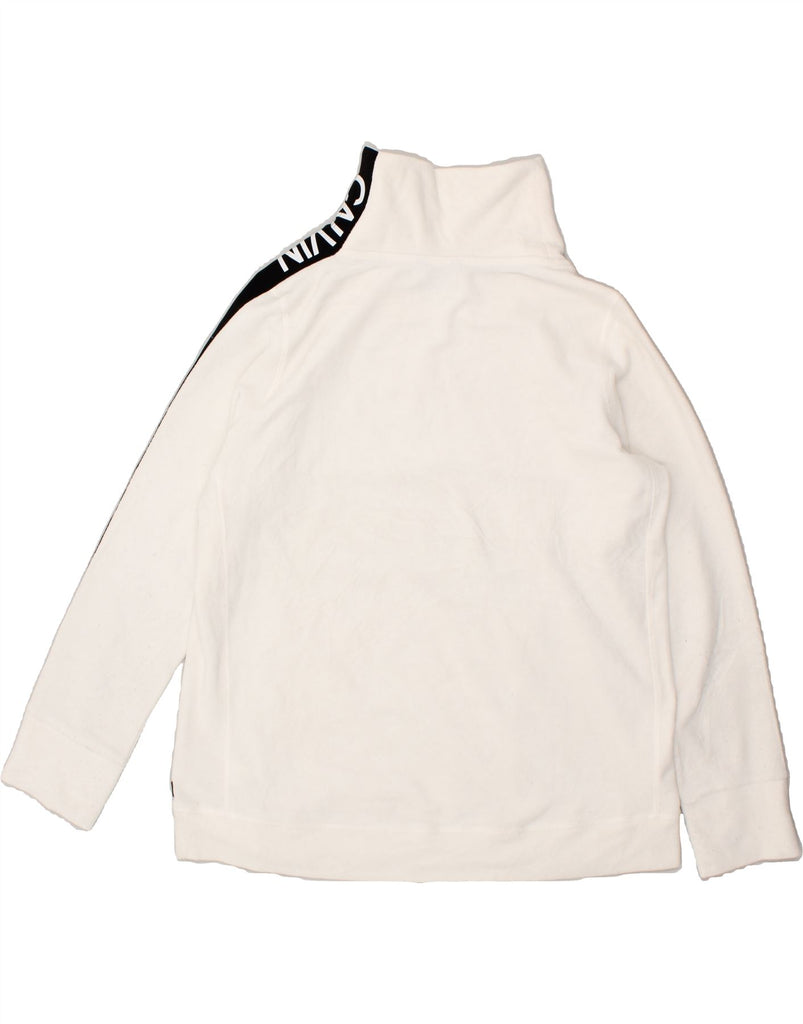 CALVIN KLEIN Womens Tall Graphic Roll Neck Fleece Jumper UK 18 XL White | Vintage Calvin Klein | Thrift | Second-Hand Calvin Klein | Used Clothing | Messina Hembry 