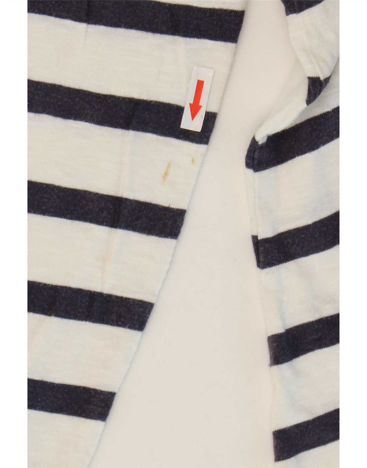 Weird Fish Womens Top Long Sleeve UK 12 Medium White Striped Cotton