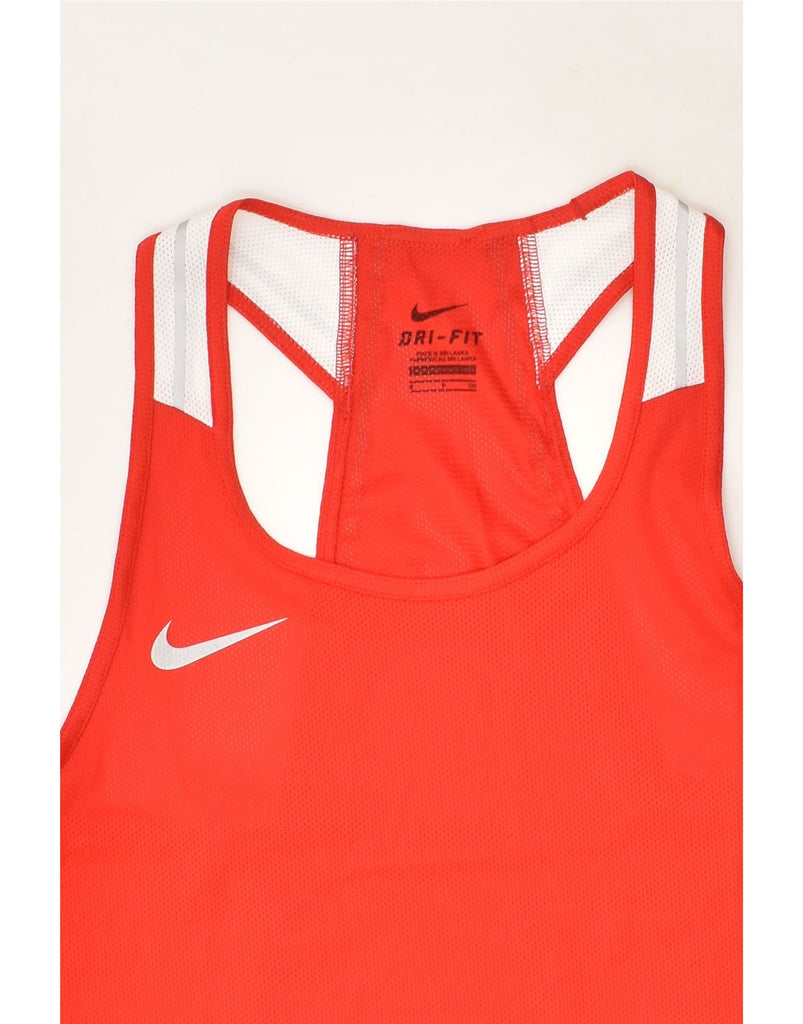 NIKE Womens Dri Fit Loose Fit Graphic Vest Top UK 10 Small Red Polyester | Vintage Nike | Thrift | Second-Hand Nike | Used Clothing | Messina Hembry 