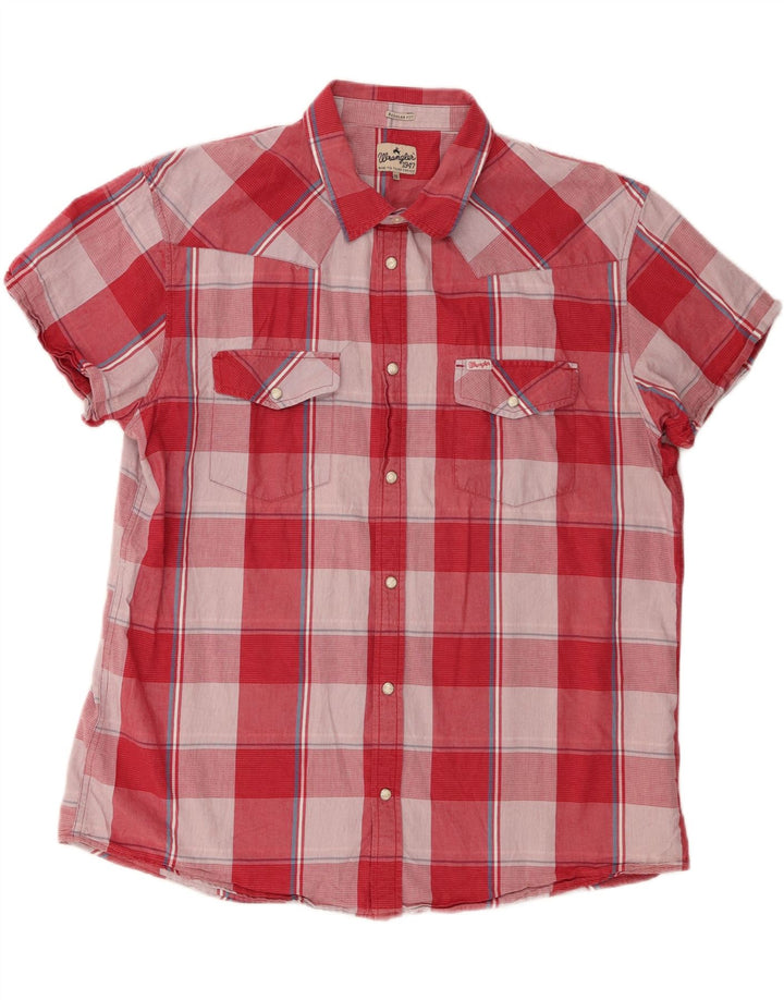 WRANGLER Mens Regular Fit Short Sleeve Shirt 3XL Pink Check Cotton