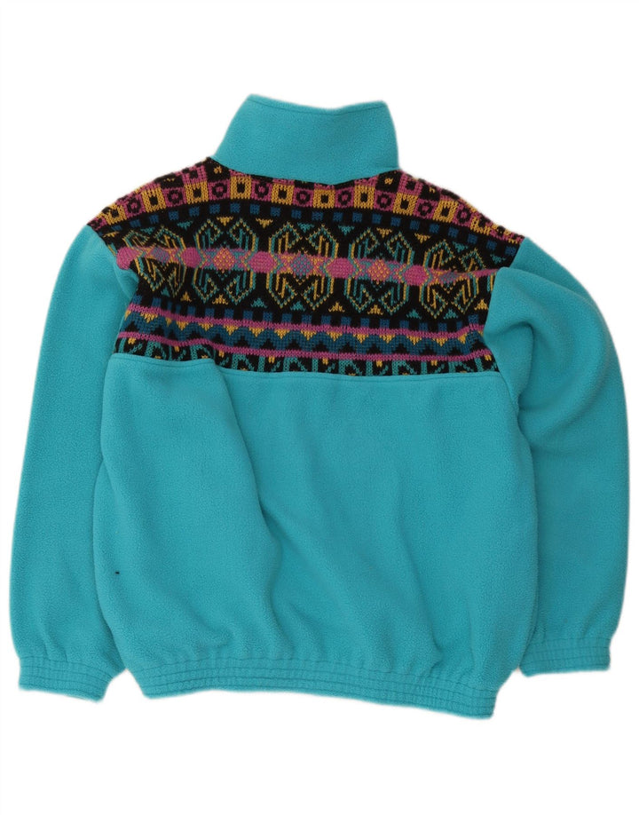Vintage Mens Zip Neck Fleece Jumper Medium Blue Geometric