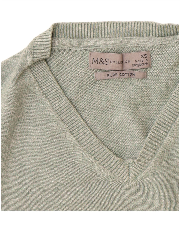 Marks & Spencer Mens V-Neck Jumper Sweater XS Green Cotton