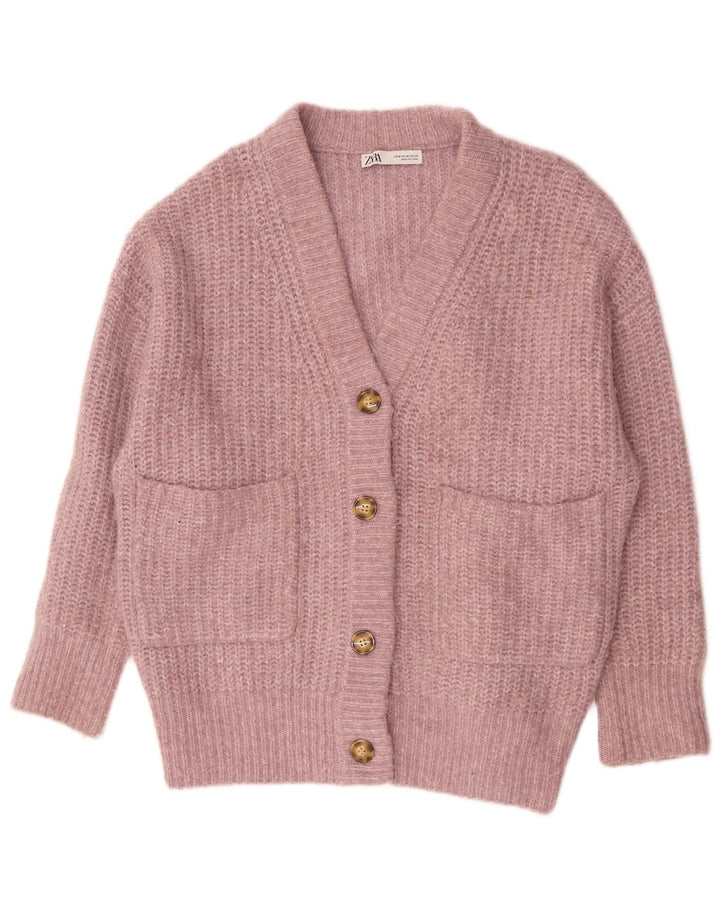 Zara Womens Oversized Cardigan Sweater UK 14 Medium Pink Polyester