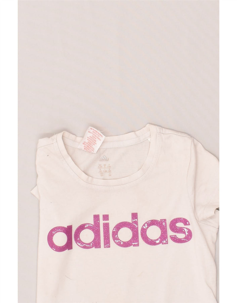 ADIDAS Girls Graphic T-Shirt Top 9-10 Years Off White Cotton | Vintage Adidas | Thrift | Second-Hand Adidas | Used Clothing | Messina Hembry 