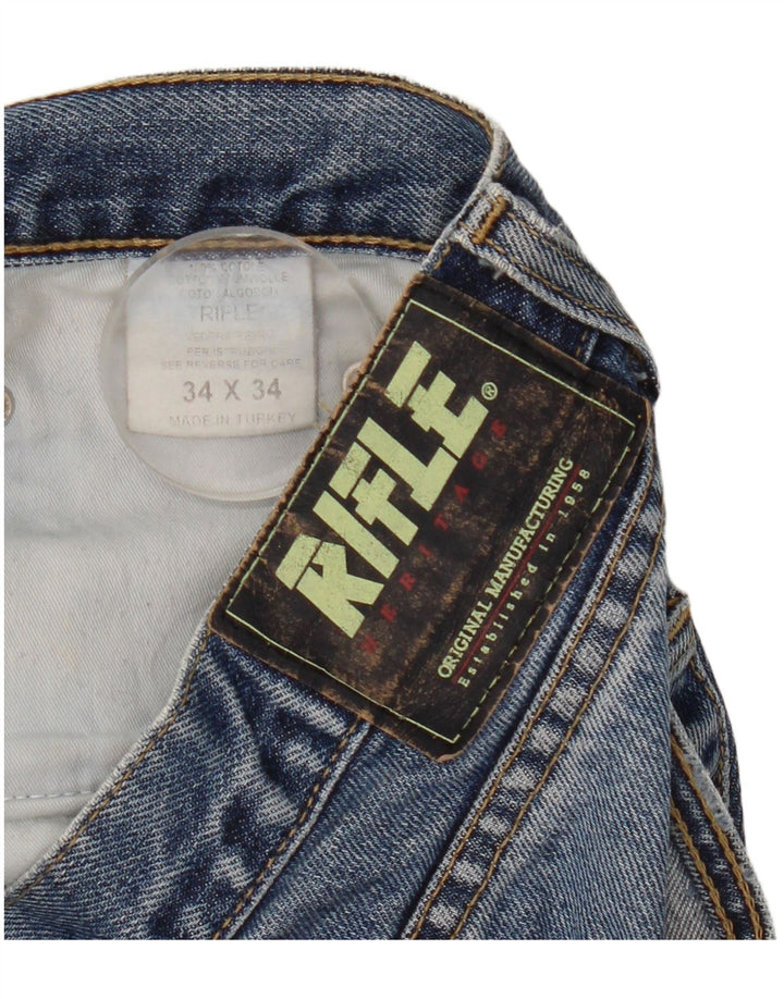 Rifle Mens Straight Jeans W34 L34 Blue Cotton