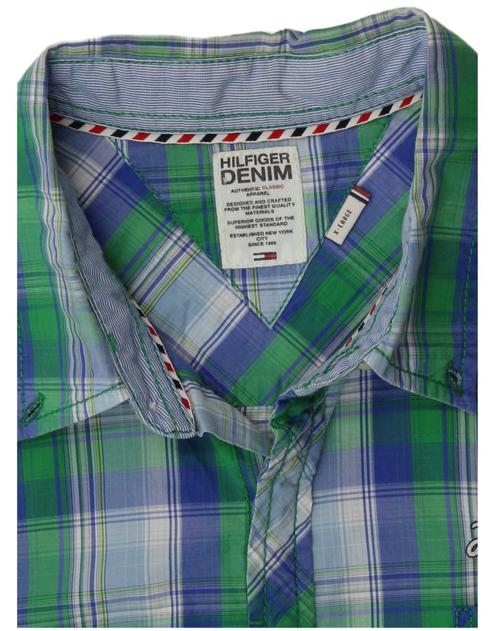 Tommy Hilfiger Mens Shirt XL Green Check Cotton