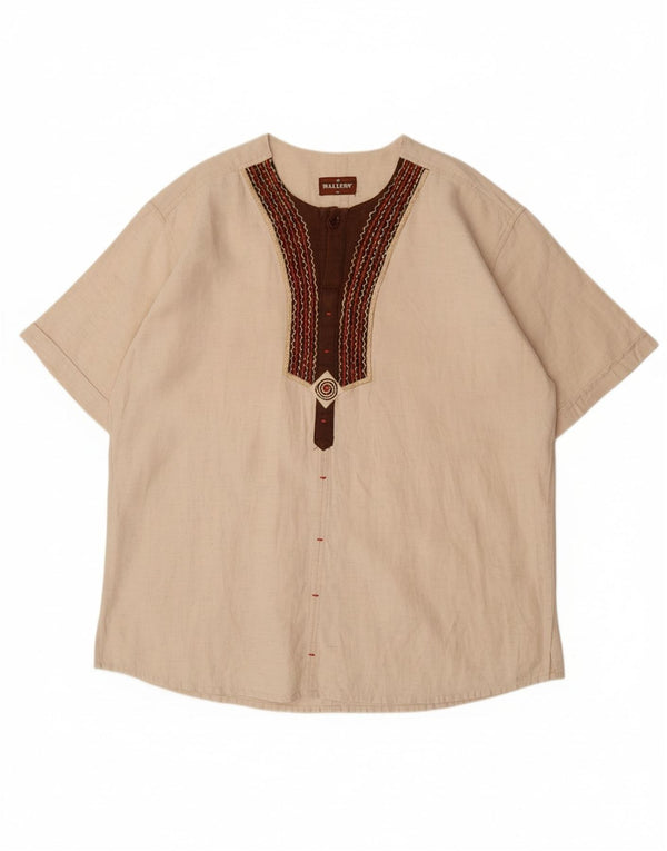 VINTAGE Mens Short Sleeve Pullover Shirt XL Beige Colourblock