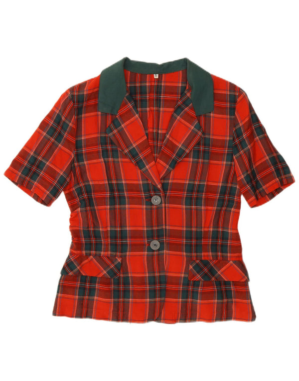 Vintage Womens Short Sleeve 2 Button Blazer Jacket UK 10 Small Red Check