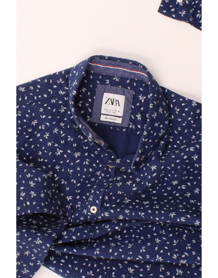 ZARA Mens Relaxed Fit Shirt Medium Navy Blue Floral Vintage Zara and Second-Hand Zara from Messina Hembry 