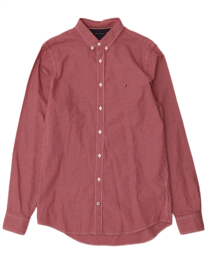 TOMMY HILFIGER Mens Slim Fit Shirt Medium Red Houndstooth Cotton