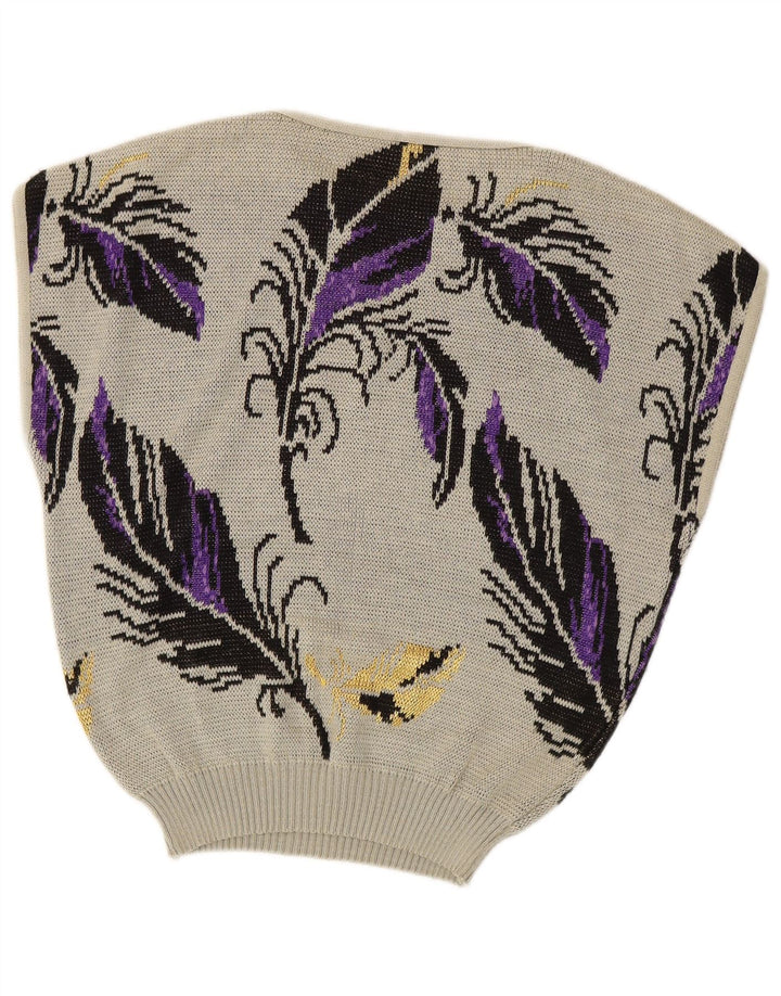 VINTAGE Womens Sleeveless Boat Neck Jumper Sweater UK 14 Large Grey Floral