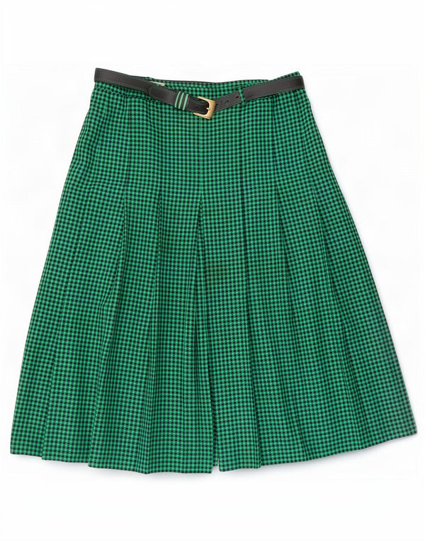 Libra Womens Knife Pleated Skirt UK 20 2XL W36 Green Gingham Polyester