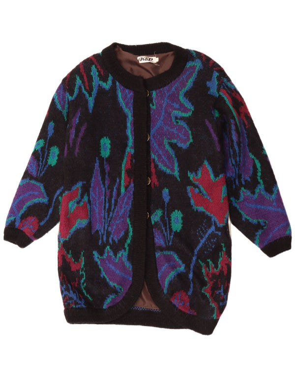 Vintage Womens Longline Cardigan Sweater UK 18 XL Black Floral