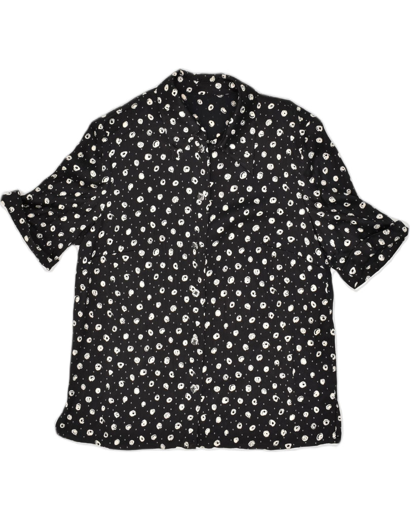 VINTAGE Womens Short Sleeve Shirt UK 16 Large Black Spotted Viscose | Vintage Vintage | Thrift | Second-Hand Vintage | Used Clothing | Messina Hembry 