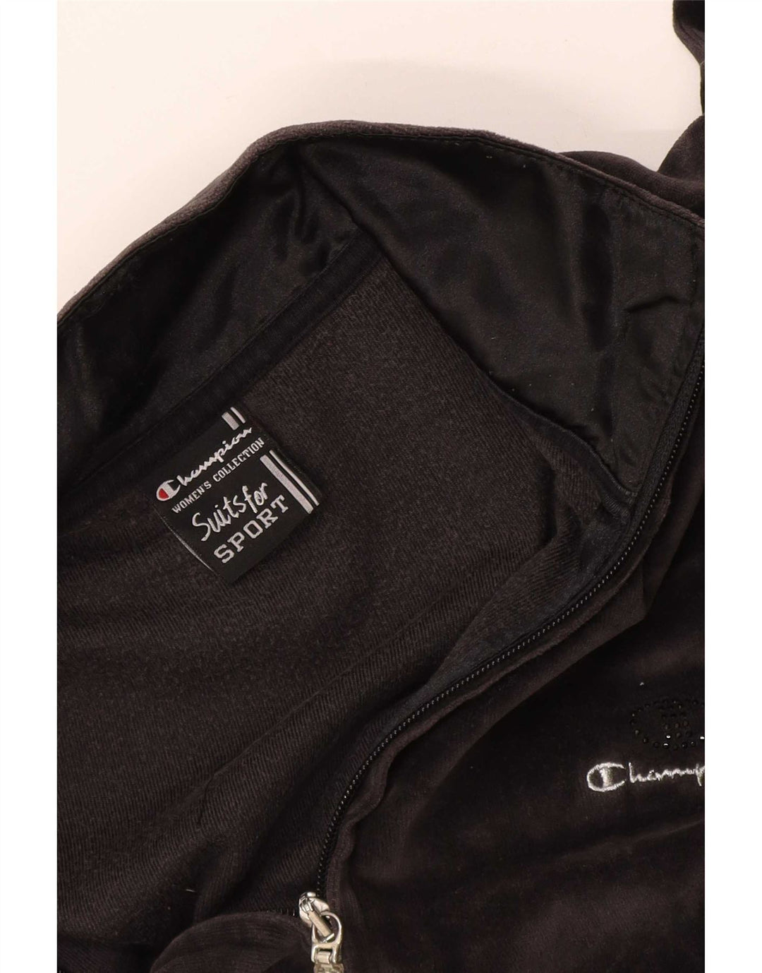 Champion Womens Velvet Tracksuit Top Jacket UK 16 Large Black