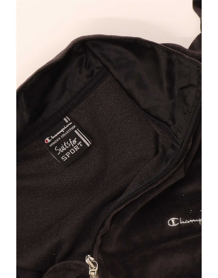 Champion Womens Velvet Tracksuit Top Jacket UK 16 Large Black