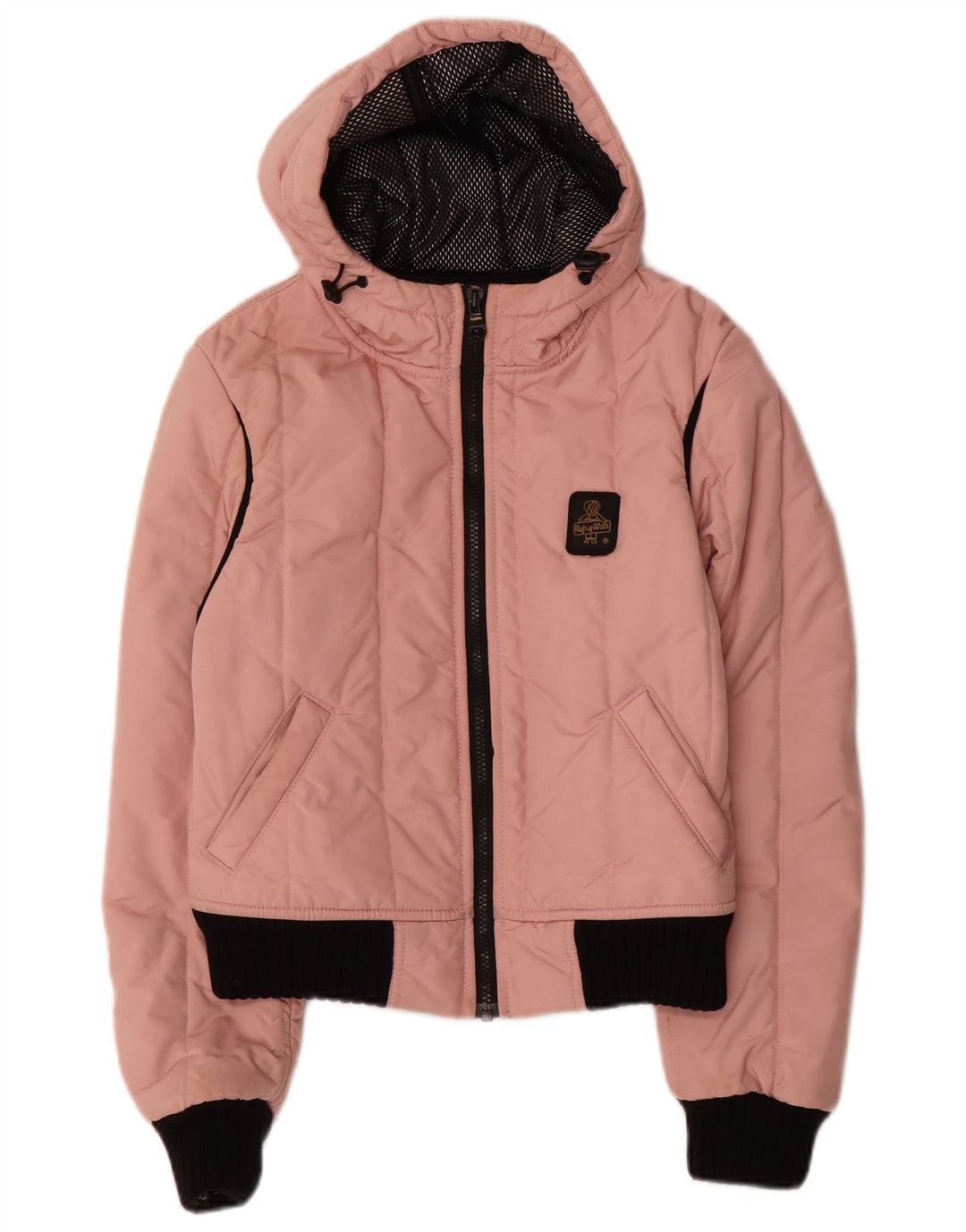 Refrigiwear Womens Crop Hooded Bomber Jacket UK 12 Medium Pink Nylon